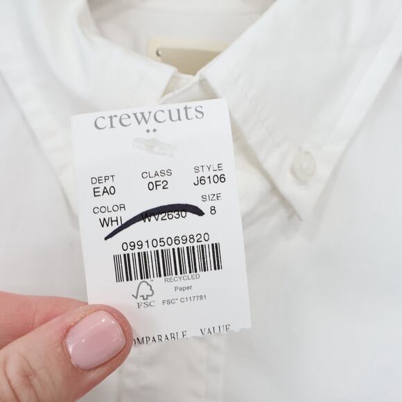 J.Crew Crewcuts Kid's Long Sleeve Flex Washed White Shirt Size 8 NWT - Picture 4 of 9